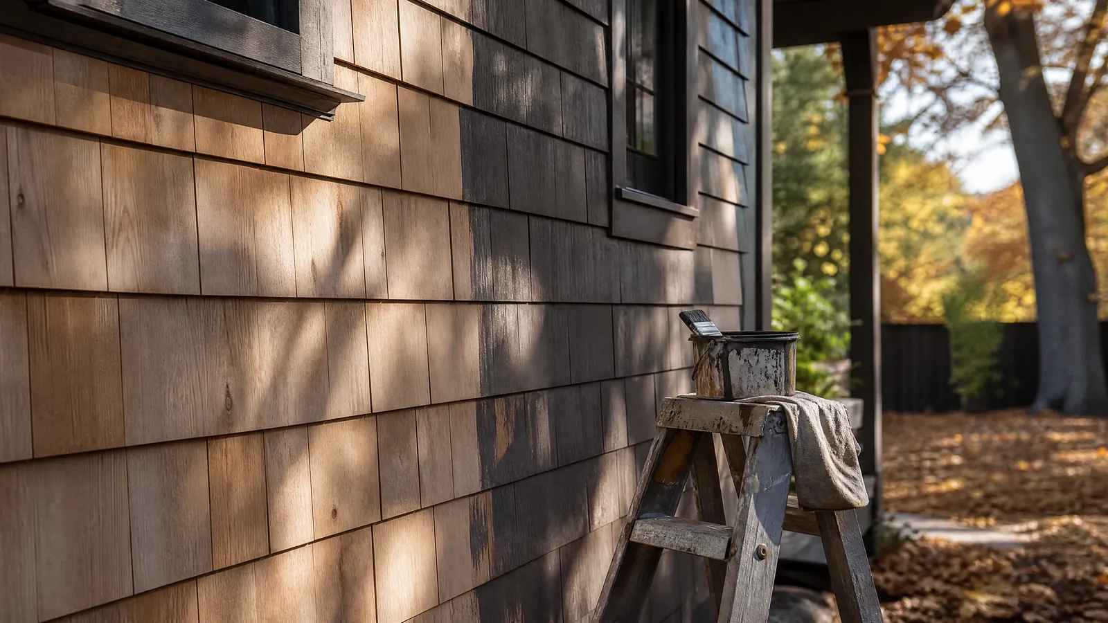 A painter checking siding surface temperature with an infrared thermometer before starting the first coat