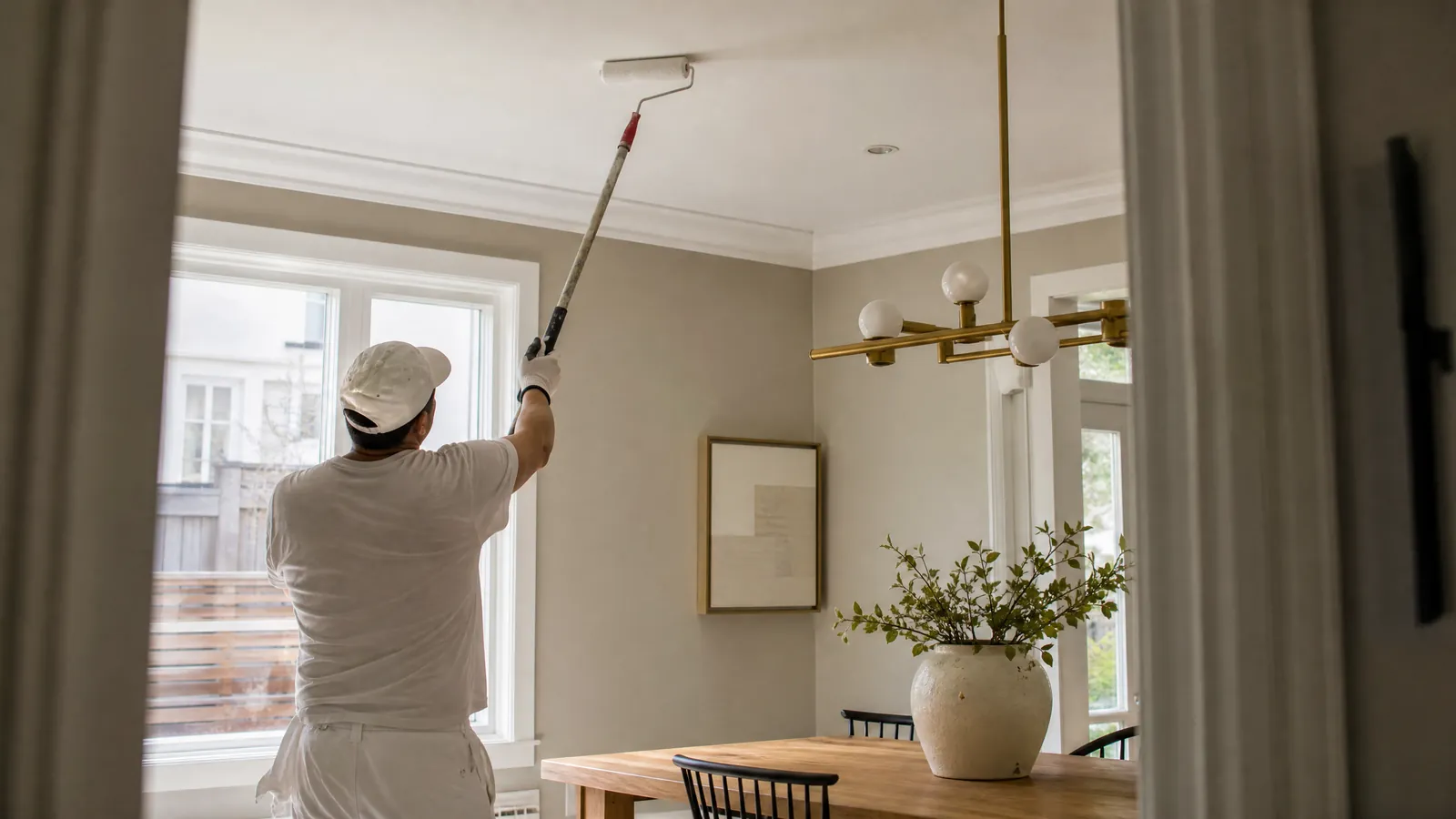 Close up of a plaster wall being skim patched before priming in an older Toronto home