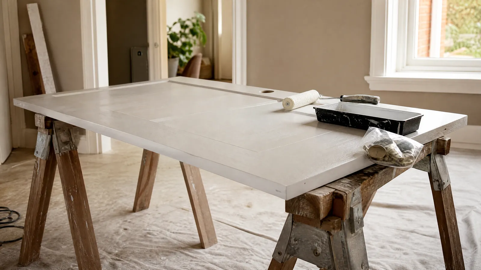 Painter cutting a straight line along baseboard trim in a Toronto home