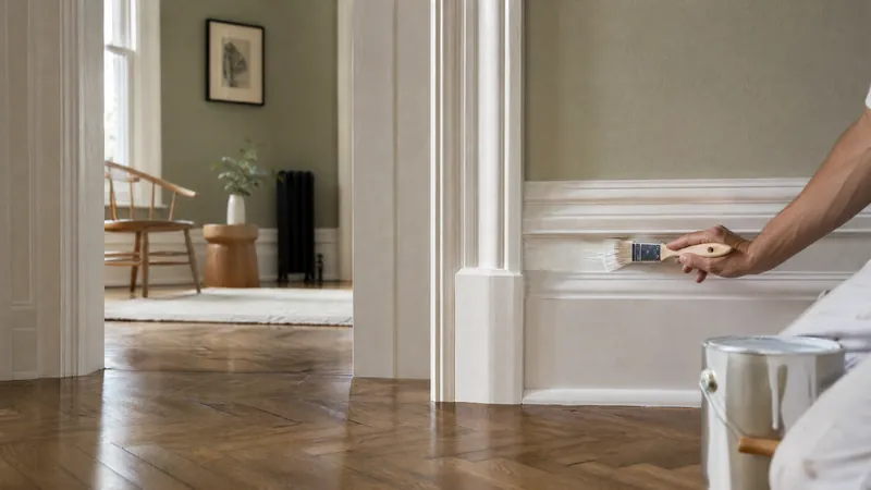 Freshly painted white baseboard and door casing in a Toronto semi-detached home